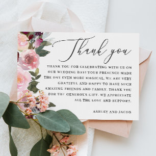 Carte De Remerciements Élégantes fleurs roses roses. Mariage fleuri du ja