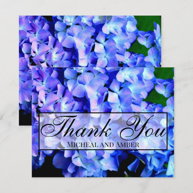 Carte De Remerciements Elégantes hydrangées florales violettes bleues (Devant / Derrière)