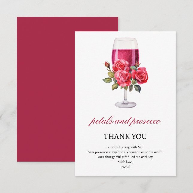 Carte De Remerciements Élégantes Pétales et Prosecco pour une Fête de Mar (Devant / Derrière)