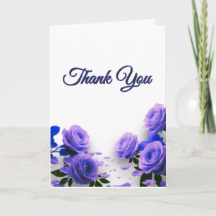 Carte De Remerciements Élégantes Roses Bleues Simples Amour en Fleur Mari