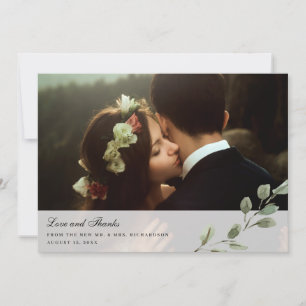 Carte De Remerciements Élégants Feuilles d'aquarelle Deux Mariages photo