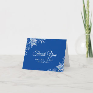 Carte De Remerciements Élégants Snowflakes Plaid Mariage bleu profond