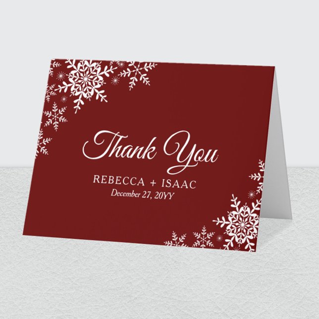 Carte De Remerciements Élégants Snowflakes Plaid Mariage rouge foncé (Créateur téléchargé)