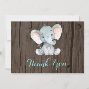 Carte De Remerciements Élément rustique éléphant bébé aqua sarcelle turqu