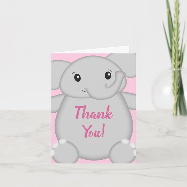 Carte De Remerciements Elephant Baby shower rose Safari fille (Devant)