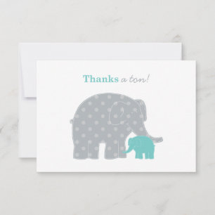 Carte De Remerciements Éléphant Bébé Mère Teal Gris Points
