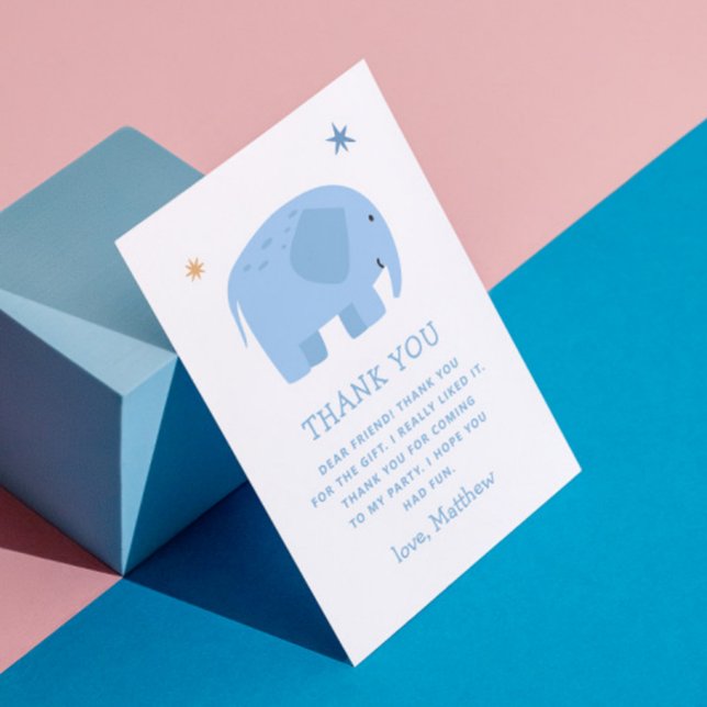 Carte De Remerciements Éléphant Bleu | Anniversaire de Enfants de la Jung (Créateur téléchargé)
