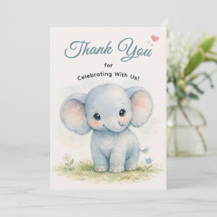 Carte De Remerciements Éléphant de safari bleu mignon bébé
