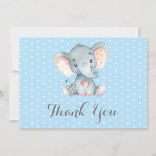 Carte De Remerciements Éléphant Mignon Bébé Garçon Bleu et Gris