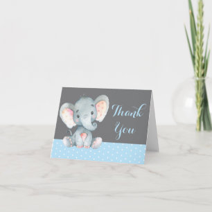 Carte De Remerciements Éléphant Mignon Bébé Garçon Bleu et Gris