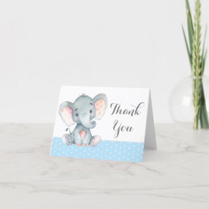 Carte De Remerciements Éléphant Mignon Bébé Garçon Bleu et Gris