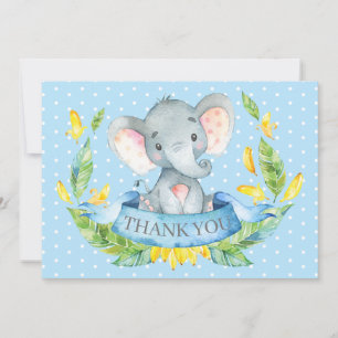 Carte De Remerciements Éléphant Mignon Bébé Garçon Bleu et Gris
