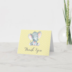 Carte De Remerciements Eléphant mignon Bébé Jaune et gris