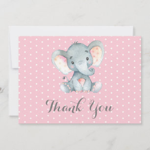 Carte De Remerciements Eléphant mignon fille bébé rose et gris