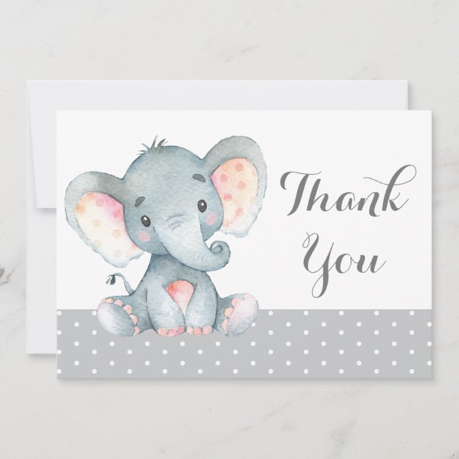 Carte De Remerciements Eléphant mignon Gris bébé (Devant)