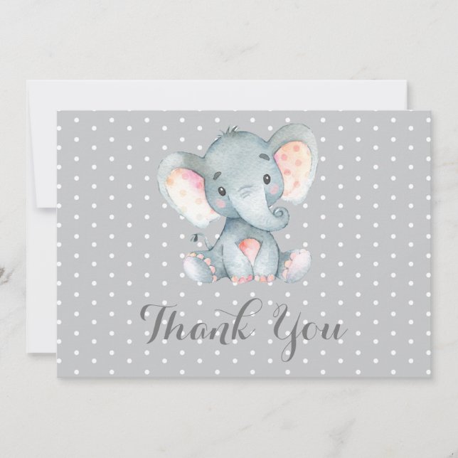 Carte De Remerciements Eléphant mignon Gris bébé (Devant)
