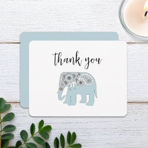 Carte De Remerciements Éléphant Paisley Bleu Personnalisé