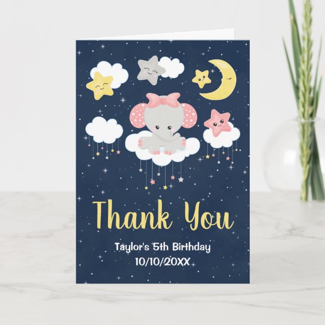 Carte De Remerciements Elephant rose et la fête d'anniversaire de la Mari (Devant)
