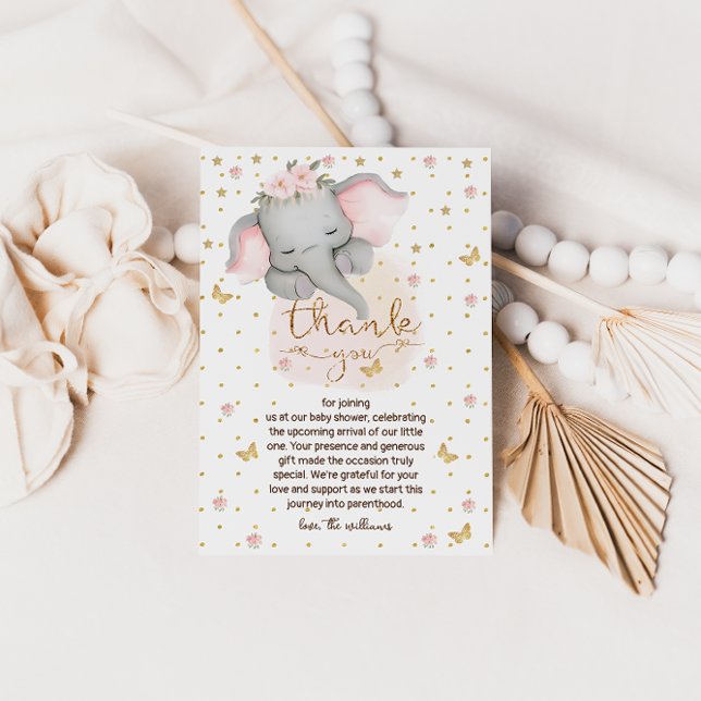 Carte De Remerciements Eléphant Sleepy Cute Baby Girl Douche (Créateur téléchargé)