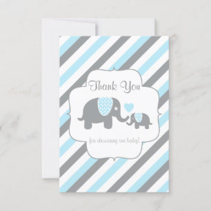 Carte De Remerciements Eléphants à rayures blanches, bleues et grises - M