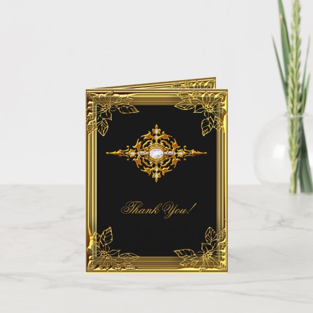Carte de remerciements Elite Black Gold Elegant (Devant)