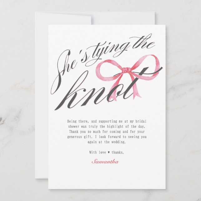 Carte De Remerciements Elle noue le nœud Cquette de mariage Shower (Devant)