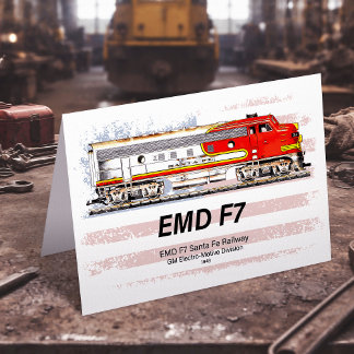 Carte De Remerciements EMD F7 Santa Fe Warbonnet avec drapeau américain.