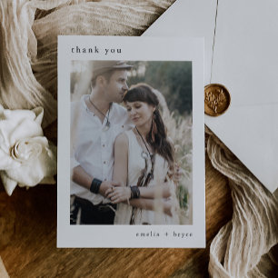 Carte De Remerciements EMELIA Flat Unique Rustique Mariage photo neutre