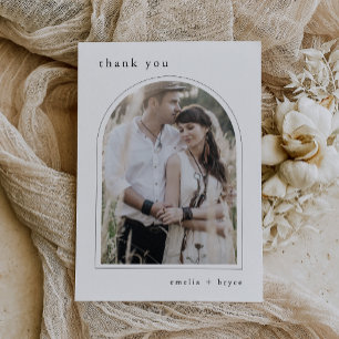 Carte De Remerciements EMELIA Flat White Black Arch Simple Mariage photo