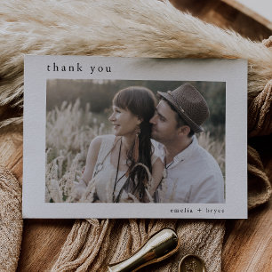 Carte De Remerciements EMELIA Flat White Black Boho Rustic Photo Mariage