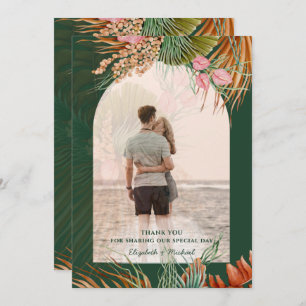 Carte De Remerciements Emerald Green Boho Tropical Pampas Grass Mariage