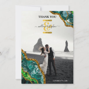 Carte De Remerciements Emerald Green & Gold Agate Parties scintillant Mon