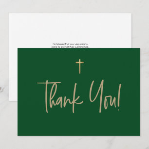 Carte De Remerciements Emerald Green Gold Cross Nom du garçon Première co