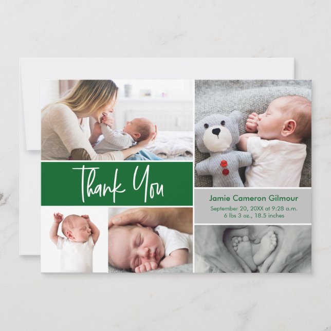 Carte De Remerciements Emerald Green Grey Photo moderne Collage de photos (Devant)
