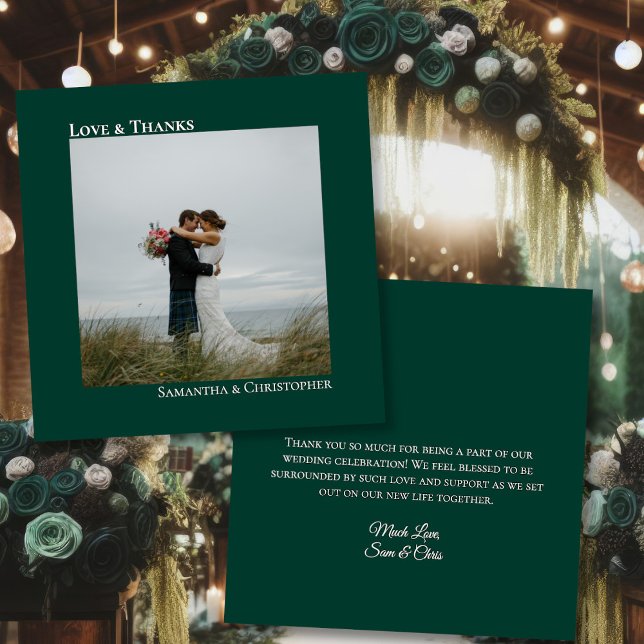 Carte De Remerciements Emerald Green Love & Thanks Photo & Note Mariage (Front/Back)