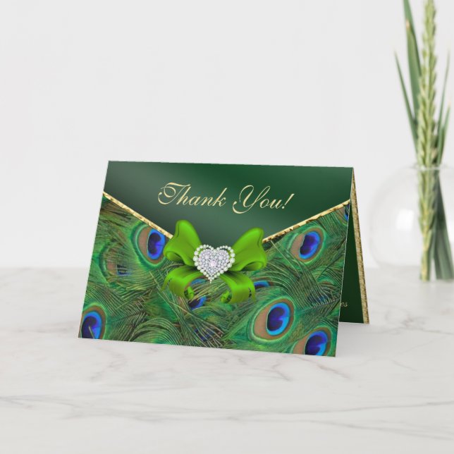 Carte de remerciements Emerald Green Peacock (Devant)