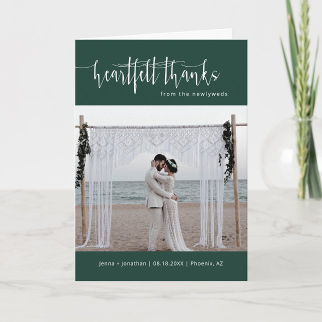 Carte De Remerciements Emerald Green Script Mariage photo pliée (Devant)