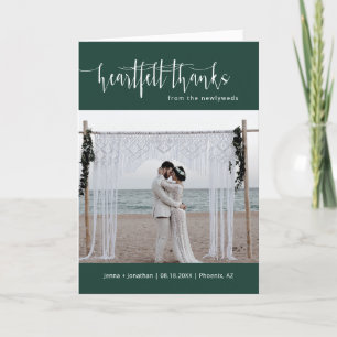 Carte De Remerciements Emerald Green Script Mariage photo pliée