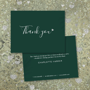 Carte De Remerciements Emerald Green Silver Heart Chic Script Business