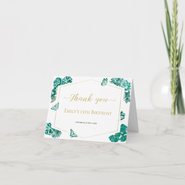 Carte De Remerciements Emerald Green Sweet 16 Quinceanera Bat mitzvah (Devant)