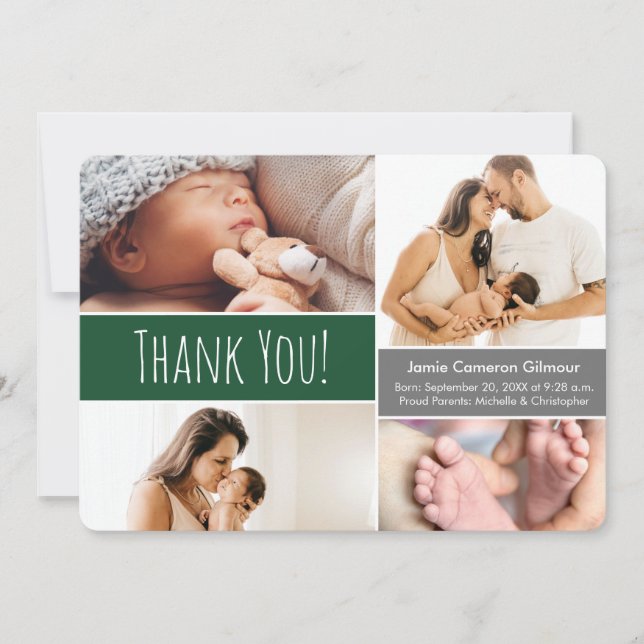 Carte De Remerciements Emerald Green Welcome Accueil Bébé garçon Photo Co (Devant)