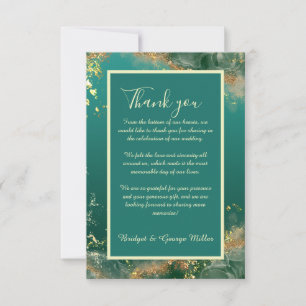 Carte De Remerciements émeraude or vert bijou mariage