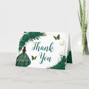 Carte De Remerciements Émeraude Vert Arc Or Papillons Quinceañera