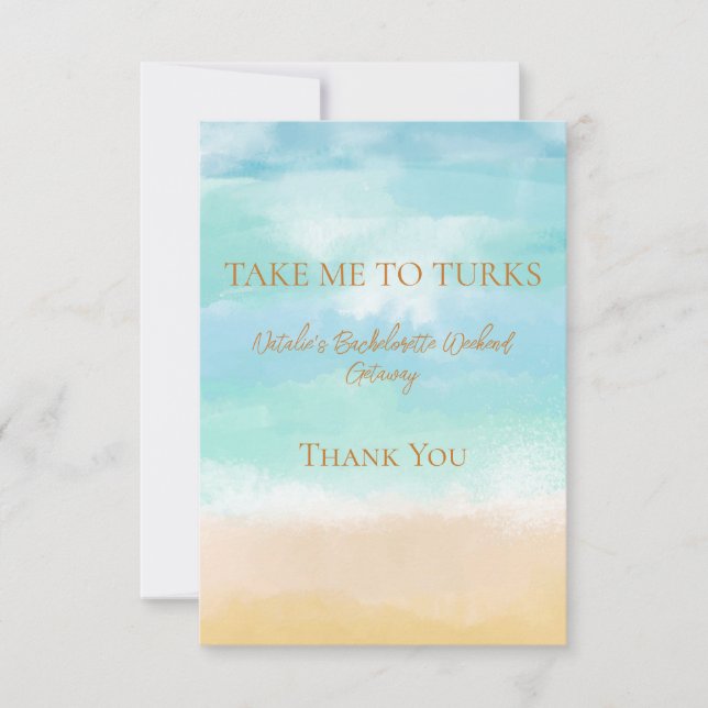 Carte De Remerciements Emmène-Moi À Turcs Vacances Mariage Bachelorette (Devant)