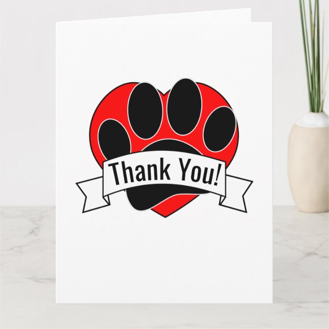Carte De Remerciements Empreinte de patte de chien Red Heart bannière Mer (Devant)