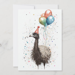 Carte De Remerciements Emu avec Casquette de fête et Balloons Flat Grey C