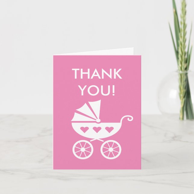 Carte de remerciements en baby shower rose avec pr (Devant)