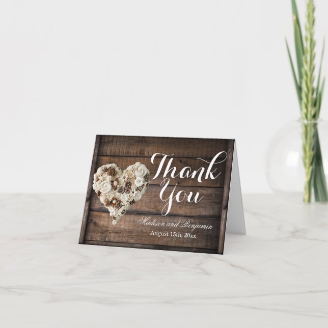 Carte de remerciements en bois de mariage de fleur (Devant)