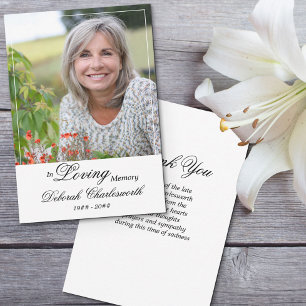 Carte De Remerciements En Mémoire Amoureuse Élégant Script Funeral Photo