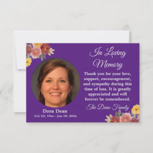 Carte De Remerciements En Mémoire d'amour Sympathie Funérailles Bleu Aqua